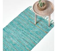 (66 x 200 cm, Gold & Turquoise) Leather Glitter Rug