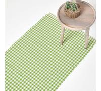 Homescapes Cotton Gingham Check Hand Woven Hall Runner, 66 x 200 cm in Green | Size: 66 cm x 200 cm Homescapes Green 66 cm x 200 cm