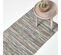 Homescapes Denver Leather Woven Rug Grey Hall Runner