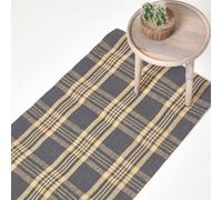 (66 x 200 cm, Grey & Yellow) Tartan Check Non-Slip 100% Wool Rug
