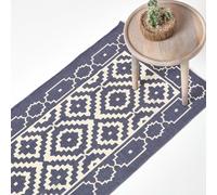 Halmstad Scandi Style Cotton Printed Rug, 66 x 200 cm Homescapes Blue 66cm x 200cm