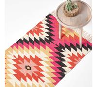 (66 x 200 cm) Jakarta Handwoven Pink, Orange and Yellow Multi Coloured Geometric Pattern KIlim Wool Rug