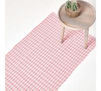 Cotton Gingham Check Hand Woven Hall Runner, 66 x 200 cm Homescapes Pink 66cm x 200cm