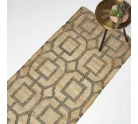HOMESCAPES Tiran Brown Geometric Handwoven Jute Rug - 66 x 200 cm