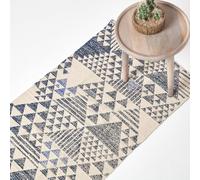 (66 x 200 cm, White, Grey and Blue) Delphi Geometric Style 100% Cotton Printed Rug