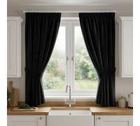 (66" x 54" - (168cm x 137cm), Black-Pencil Pleat) 100% Blackout Curtains Plain Pencil Pleat Eyelet Ring Top Curtain Pair