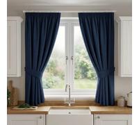 (66" x 54" - (168cm x 137cm), Blue-Pencil Pleat) 100% Blackout Curtains Plain Pencil Pleat Eyelet Ring Top Curtain Pair