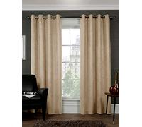66" x 54" (168x137cm) Luxury Natural Soft Faux Suede Thermal Blackout Ring Top Eyelet Pair Curtains Lined, Heavy Fabric Including Tiebacks By SW Living