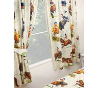66" X 54" Thelwell Antics Pencil Pleat Curtain Set Equestrian Cartoon Horses Pony Comic, Cream