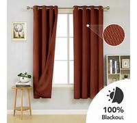 (66" x 72" (168 cm x 182 cm), Rust/Orange) 100% Blackout Linen Curtains Thermal Ring Top Ready Made Pair UK