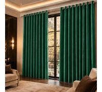 (66" x 72" (168cm x 183cm), Green Emerald Velvet Curtain) Velvet Curtains Eyelet Ring Top Pair Fully Lined