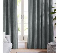 (66" x 72" (168cm x 183cm), Grey) Crushed Velvet Blackout Curtain Pair Ringtop Eyelet Curtains with Tiebacks