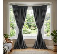 (66" x 72" - (168cm x 183cm), Grey-Pencil Pleat) 100% Blackout Curtains Plain Pencil Pleat Eyelet Ring Top Curtain Pair