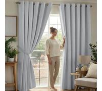 (66" x 72"- 168cm x 183cm, Silver Blackout) 100% Blackout Thermal Insulated Darkening Curtains Living Room Bedroom