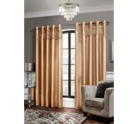 66" x 72" (168x183cm) Luxury Latte FIne Sequin Top Border Faux Silk Eyelet Ring Top Read Made Pair Curtains Lined Including Tiebacks By SW Living