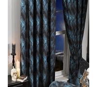 66" X 72" Loups Garou Pencil Pleat Curtain Set, Alchemy England, Wolves Blue Black