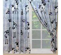 66" x 72" Shaun Sleep Curtain Set, Pencil Pleat With Tie Backs, Purple Lilac Grey Pillow Feathers Stars Moon Tartan Check Dreams