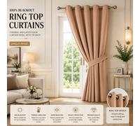 (66" x 84" - (168cm x 210cm) Single Panel, Beige-Ring Top) 100% Blackout Curtains Plain Pencil Pleat Eyelet Ring Top Curtain Pair
