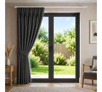 (66" x 84" - (168cm x 210cm) Single Panel, Grey-Pencil Pleat) 100% Blackout Curtains Plain Pencil Pleat Eyelet Ring Top Curtain Pair