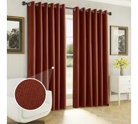 (66" x 90" (168 cm x 229 cm), Rust/Orange) 100% Blackout Linen Curtains Thermal Ring Top Ready Made Pair UK