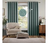 (66" x 90" (168 cm x 229 cm), Sage Green) 100% Blackout Linen Curtains Thermal Ring Top Ready Made Pair UK