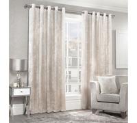 Essential Living Crushed Velvet Eyelet Ring Top Curtains Cream 168cm x 229cm, Cream