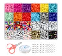 6600Pcs Glass Seed Beads for Bracelet Making Kit, 24 Colors 3mm Colorful Pony Beads, Alphabet Letter Beads, Heart Pattern Craft Beads, Jewelry Making Kit for Friendship Bracelet Beads Necklace Earring