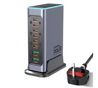 660W USB C Charger 8-Port Fast GaN Charger 140W/100W/30W USB C Charging Station with Colorful Lights Multi Port Power Adapter for Laptop, MacBook Pro, Dell XPS, iPad, iPhone, Samsung