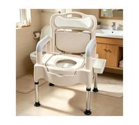 661LBS Height Adjustable Bedside Commode Chair, Waterproof Portable Toilet with Bucket & Tissue Box, Anti-Slip for Elderly & Disabled(White)