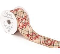 663220 Eleganza Wired Edge Burlap Merry Christmas Tartan No.430 63mm x 9.1m Red White