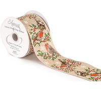 663244 Eleganza Wired Edge Merry Christmas Festive Robin No.432 63mm x 9.1m