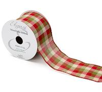 663473 Eleganza Green and Red Chequered Wired Edge Ribbon 63mm x 9.1m