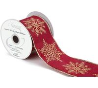 663589 Eleganza Wired Edge Christmas Luxury Snowflakes Burgundy/Gold No.464 63mm x 9.1m
