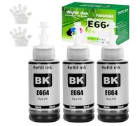 664 Ink Compatible with Epson 664 ink refill bottles for EcoTank ET-14000 ET-2500 ET-2550 ET-2600 ET-2650 ET-3600 ET-4500 ET-4550 ET-15000 ET-16500 L100 L110 L200 L210 Printer (3 Pack， Black x 3)