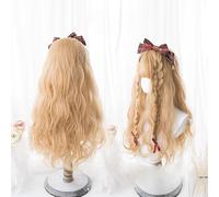 66cm Lolita Harajuku Soft Girl Double Ponytails Long Wavy Curly Wig Curls with Bangs for Women Girls (blonde)