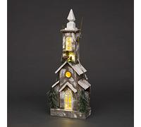 Christmas Holiday Home Décor Battery Operated Wooden House Tabletop Centrepiece with Berries, Pines and 10 Small Warm White Bulbs, 66cm