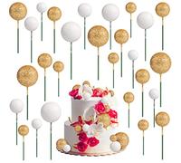 66pcs Balloon Cake Topper Glitter Foam Ball Cake Toppers Cupcake Toppers