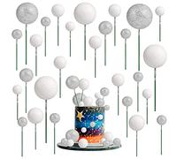 66pcs Balloon Cake Topper Glitter Foam Ball Cake Toppers Cupcake Toppers