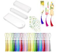 66Pcs Bookmarks Set - Acrylic Blanks Bookmarks 30Pcs with 30 Pcs Tassels 30Pcs, DIY Clear Craft Book Marks with 6Pcs Leaves Stickers for Reading Lovers Adult for Friend Teacher Graduation Bookish