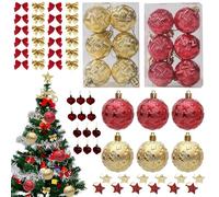66PCS Christmas Tree Decorations, 4.5-6cm Red and Gold Christmas Baubles Decoration for Tree, Balls, Stars, Bows Ornaments Set for Festive Holiday Party Decor
