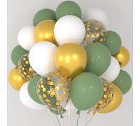 66PCS Sage Green Gold White Party Balloons Set, Olive Green White and Gold Confetti Party Balloons for Birthday Baby Shower Engagement Wedding Anniversary Gender Reveal Party Decorations