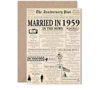 66th Anniversary Card for Women Men - Newspaper Married in 1959 - Happy 66 Year Wedding Anniversary Card for Partner Husband Wife Companion, 5x7 Inch Anniversaries Greeting Cards