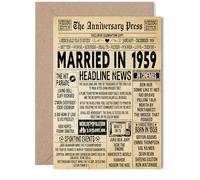 66th Anniversary Card for Women Men - Vintage Newspaper Married in 1959 - Happy 66 Year Wedding Anniversary Card for Wife Partner Husband Companion, 5x7 Inch Anniversaries Greeting Cards