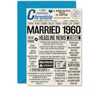 65th Anniversary Cards for Men Women - Married 1960 Newspaper - Happy 65 Wedding Anniversary Card for Husband Wife Grandma Grandad Nan Vintage Retro 1960, A5 Greeting Cards