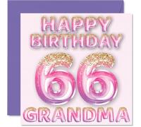 66th Birthday Card for Grandma - Pink & Purple Glitter Balloons - Happy Birthday Cards for 66 Year Old Grandma from Grandson Granddaughter, 145mm Bday Greeting Cards Gift