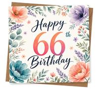 66th Birthday Card for Her, Elegant Floral Design | Eye-catching greeting card; Elegant Floral artwork for her on a 66th birthday with a warm, memorable feel