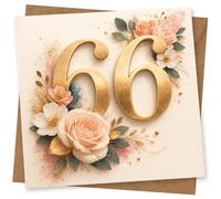 66th Birthday Card for Her, Elegant Floral Gold Number Design, Special Age Birthday Greeting Card