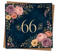 66th Birthday Card for Her with Gold Number & Navy Florals