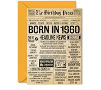 65th Birthday Card for Men Women - Bday Press Newspaper 1960 - Happy 65 Birthday Cards for Brother Grandma Nan Cousin Husband Dad, 5x7 Inch Bday Greeting Cards