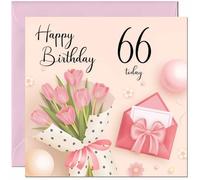 66th Birthday Card for Women - Ladies Pink floral Birthday Cards for year 66 old woman Sixty Six, Sixty Sixth Daughter Friend Niece Granddaughter Wife Girlfriend Girls Mum Aunt for her